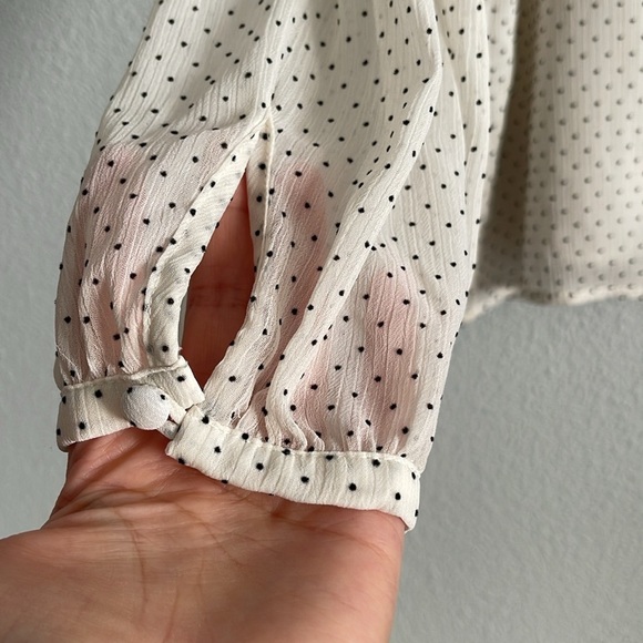 Loft Ivory Black Polka Dot Blouse Large Petite - Picture 6 of 11
